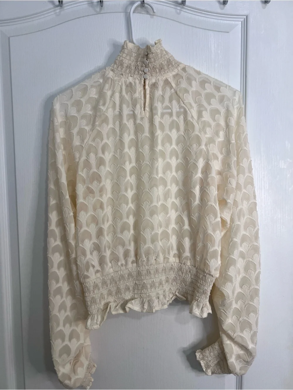 H&M Cream Sheer Turtleneck Ruffled Blouse size 8